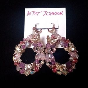 New! BETSEY JOHNSON Daydream - Butterfly Oval Jeweled Wreath Hoop Earrings.